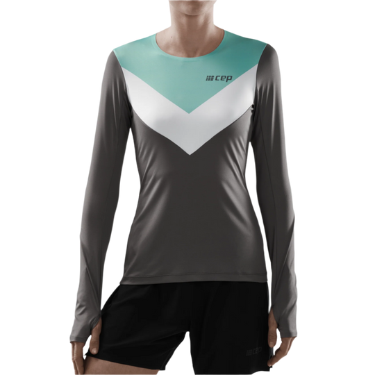 Chevron Long Sleeve Shirt, Women, Ocean/Grey