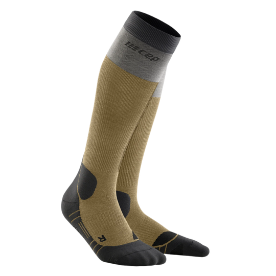 Hiking Light Merino Tall Compression Socks, Women, Beige/Grey, Front View