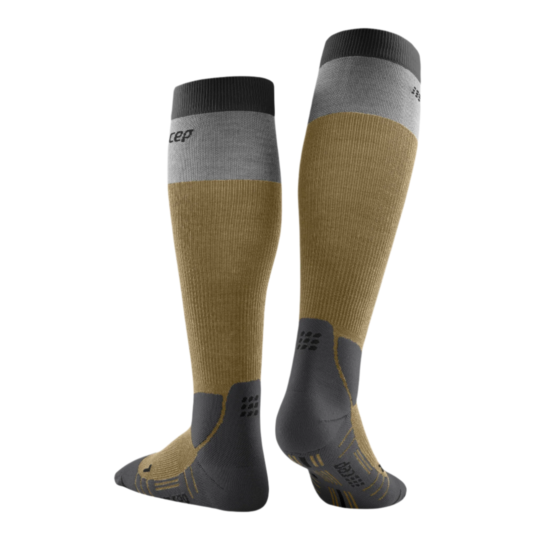 Hiking Light Merino Tall Compression Socks, Women, Beige/Grey, Back View