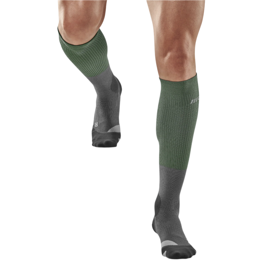 Hiking Merino Tall Compression Socks, Men, Green/Grey