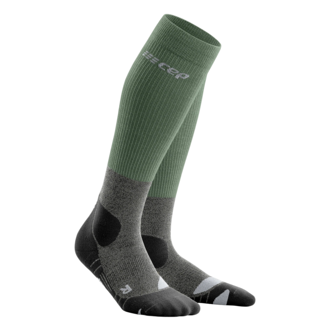 Hiking Merino Tall Compression Socks, Men, Green/Grey, Front View