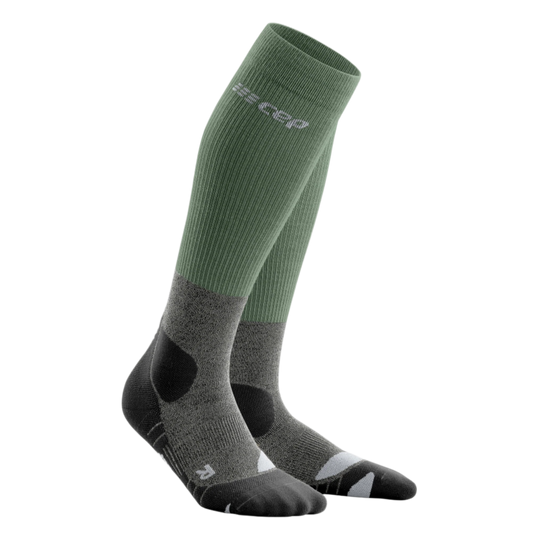 Hiking Merino Tall Compression Socks, Men, Green/Grey, Front View