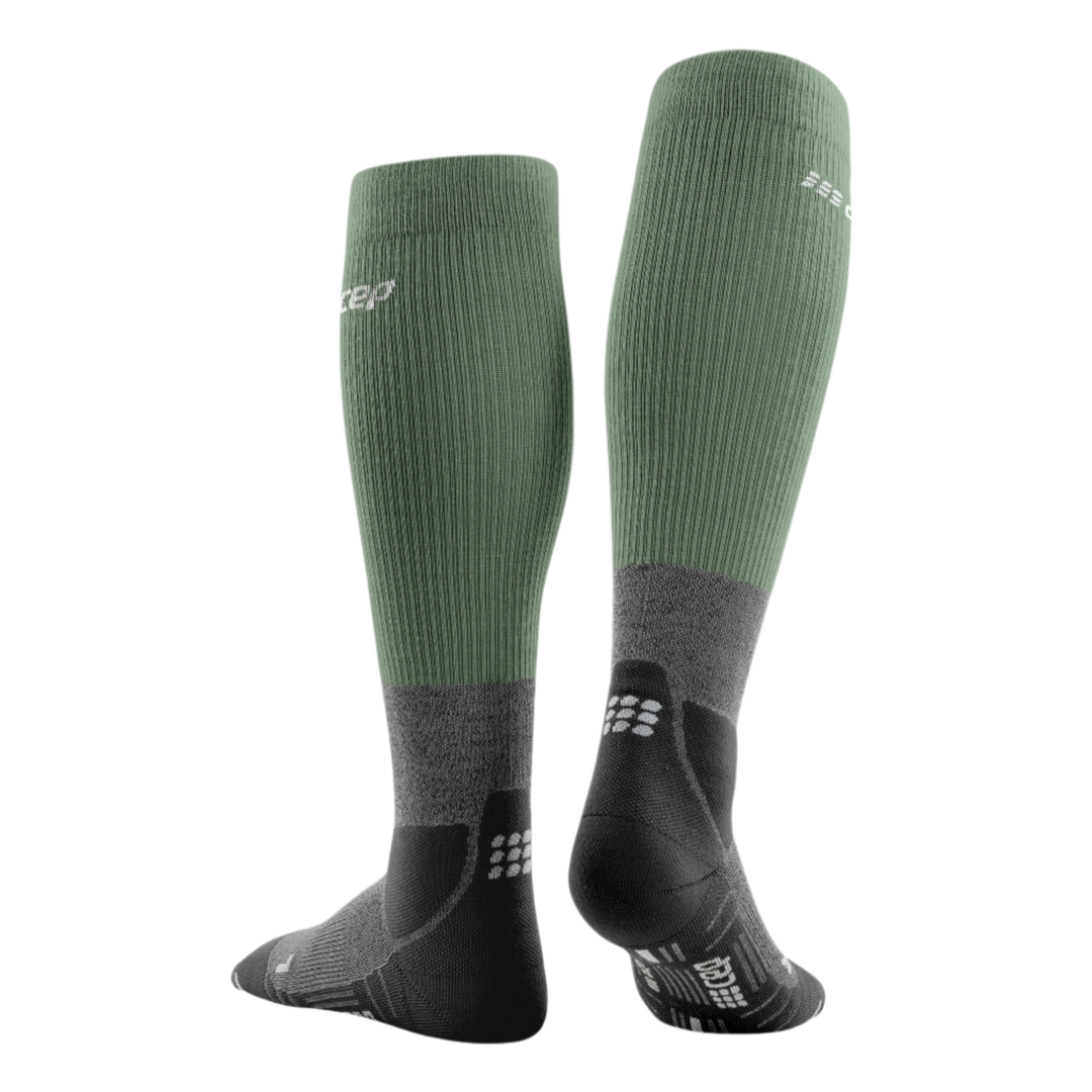 Hiking Merino Tall Compression Socks, Men, Green/Grey, Back View