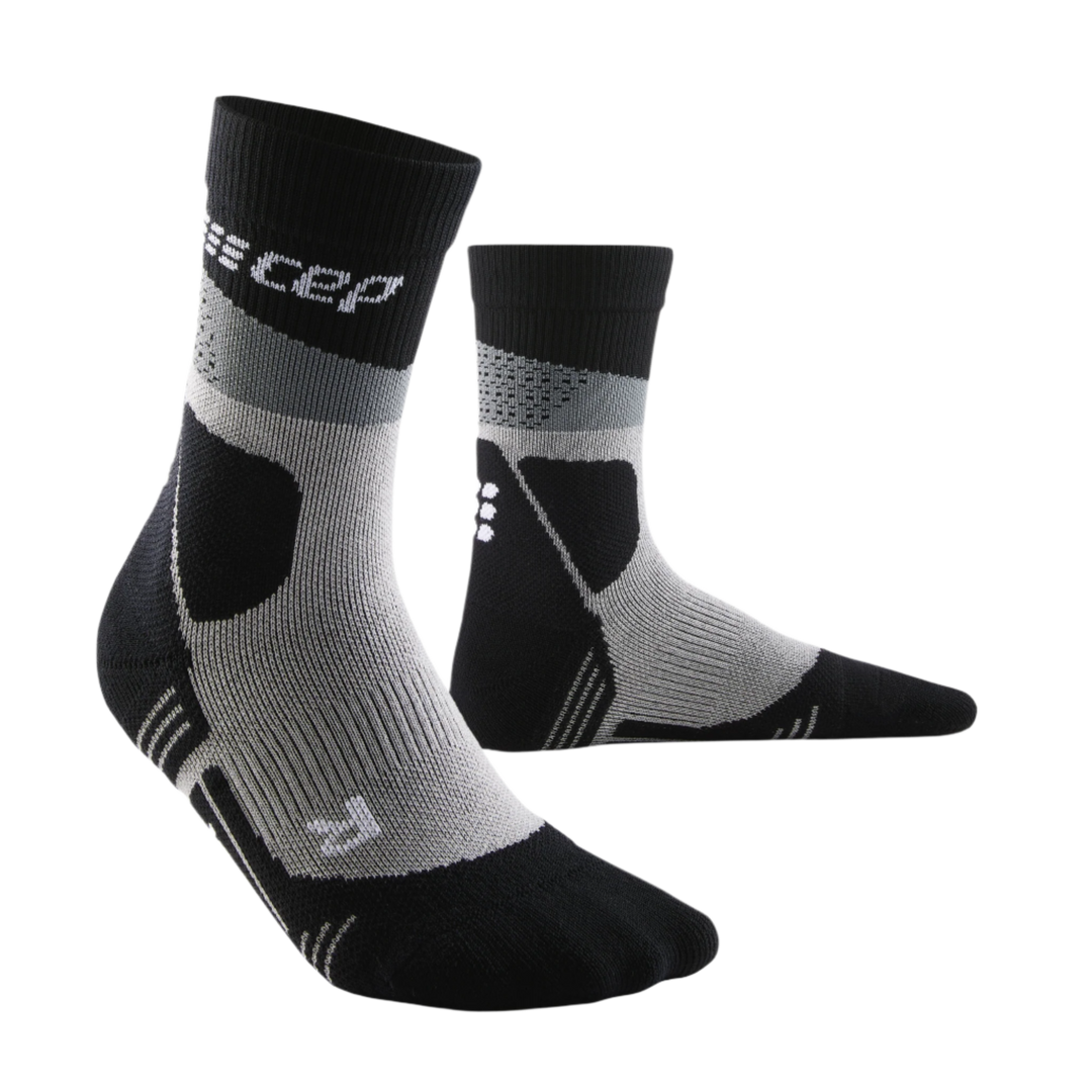 Hiking Max Cushion Mid Cut Compression Socks, Men, Grey/Black, Side View