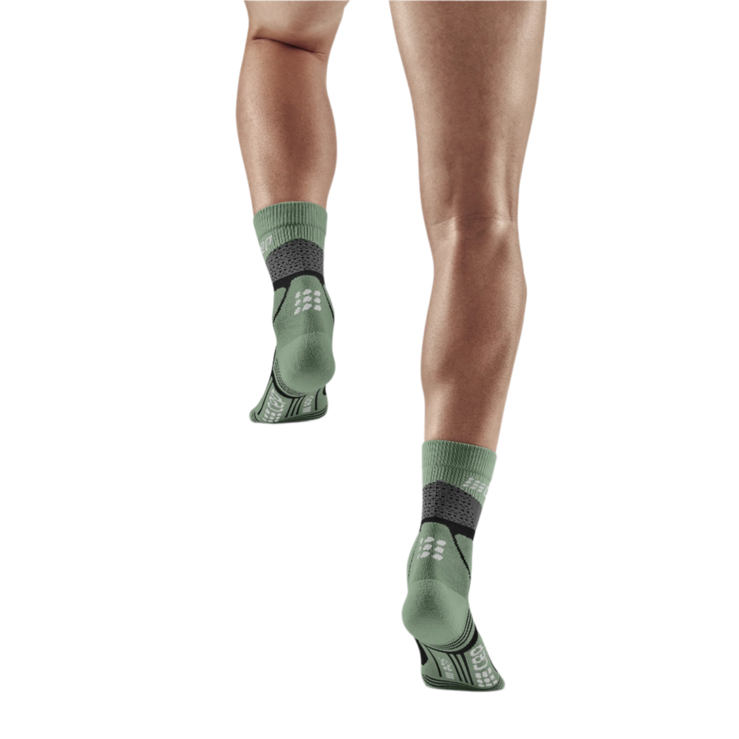 Hiking Max Cushion Mid Cut Compression Socks, Men, Grey/Mint, Back-View Model