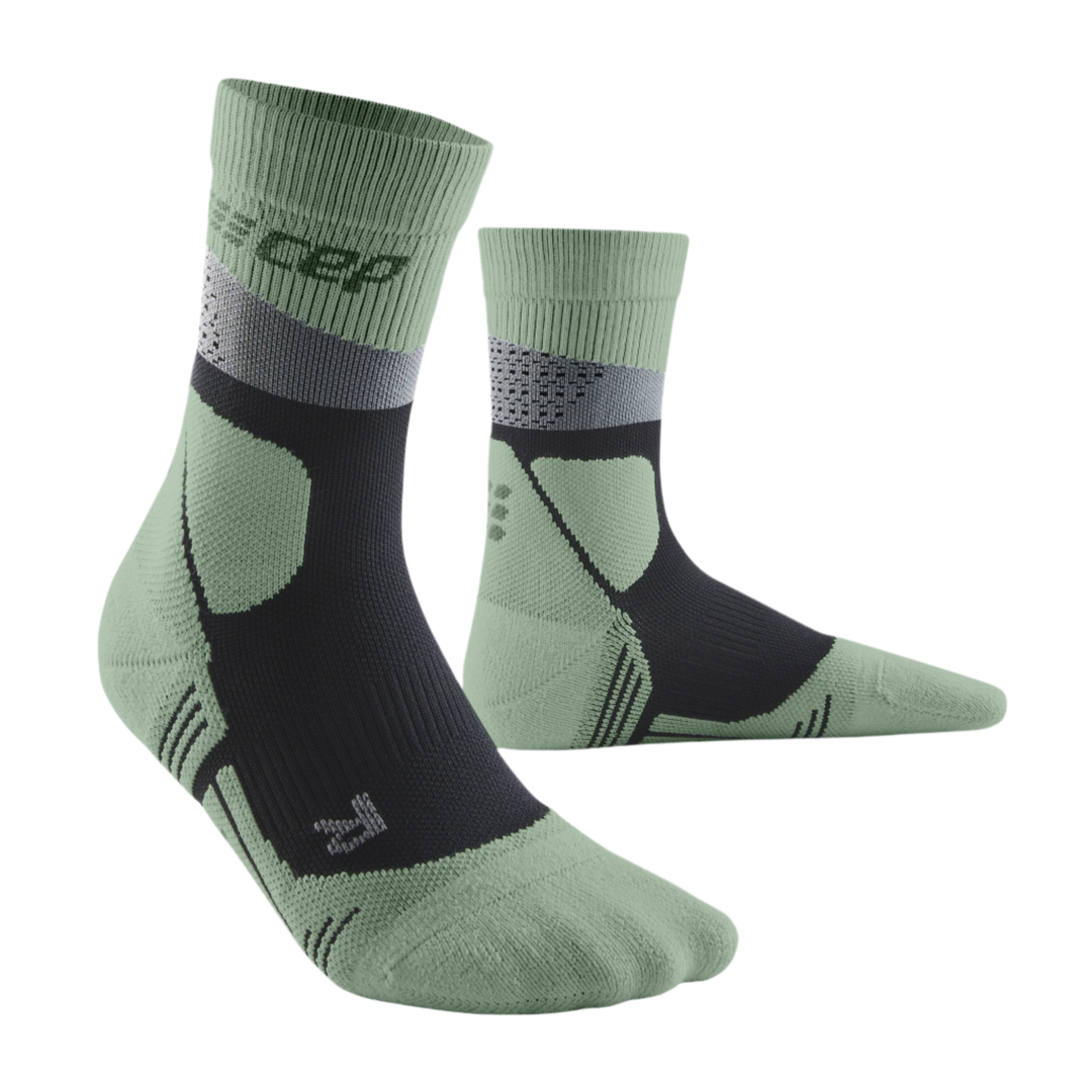 Hiking Max Cushion Mid Cut Compression Socks, Men, Grey/Mint, Side View