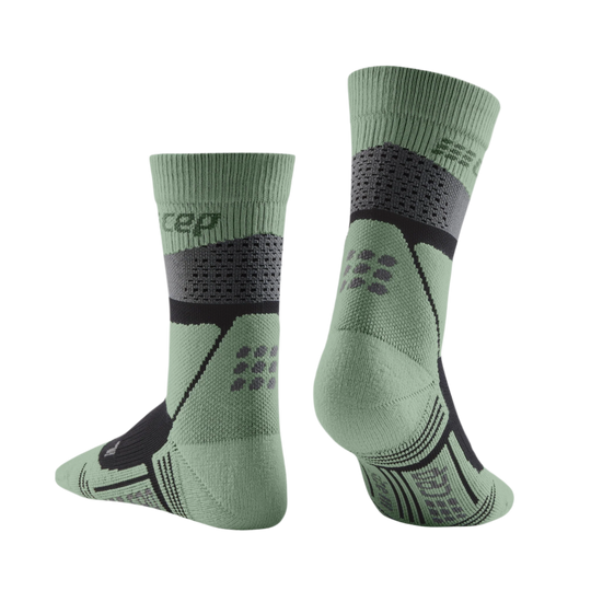 Hiking Max Cushion Mid Cut Compression Socks, Men, Grey/Mint, Back View