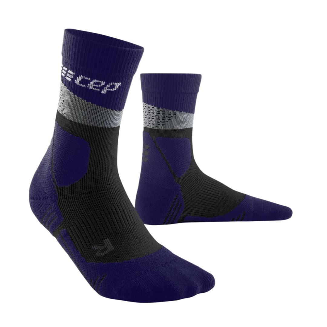 Hiking Max Cushion Mid Cut Compression Socks, Men, Grey/Purple, Side View