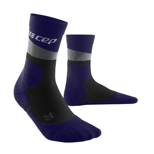 Hiking Max Cushion Mid Cut Compression Socks, Men, Grey/Purple, Side View