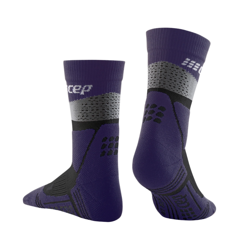 Hiking Max Cushion Mid Cut Compression Socks, Men, Grey/Purple, Back View