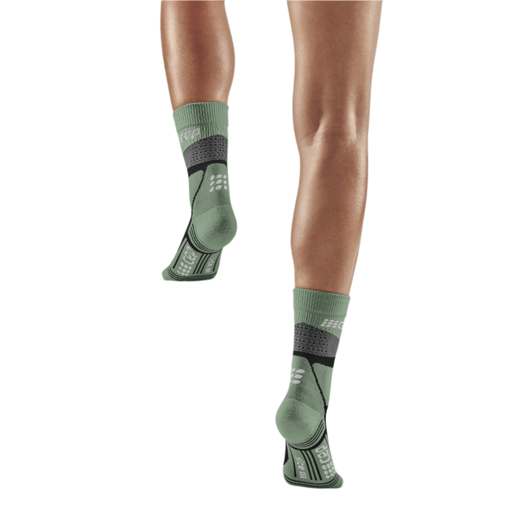 Hiking Max Cushion Mid Cut Compression Socks, Women, Grey/Mint, Back-View Model