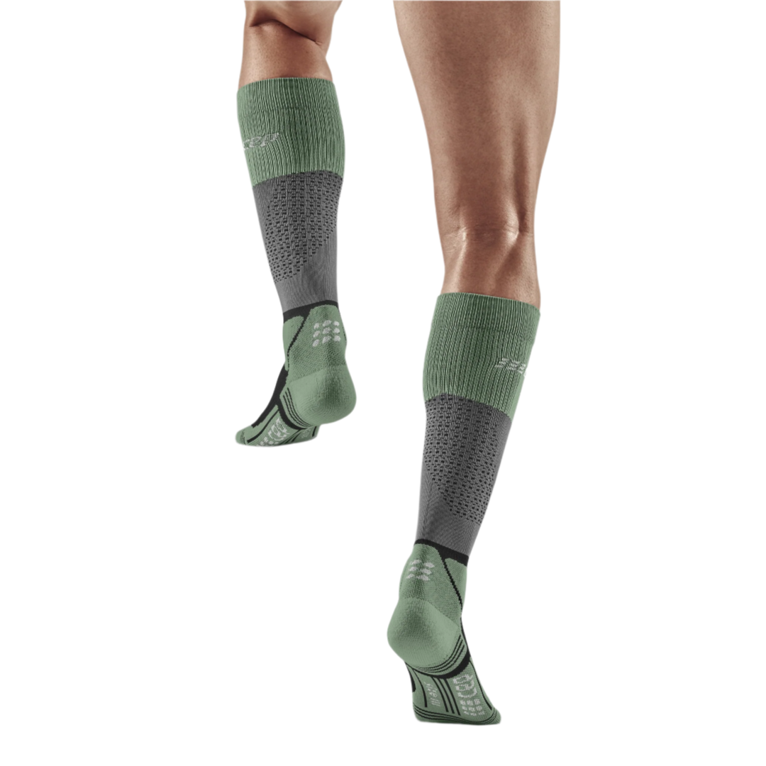 Hiking Max Cushion Tall Compression Socks, Men, Grey/Mint, Back-View Model