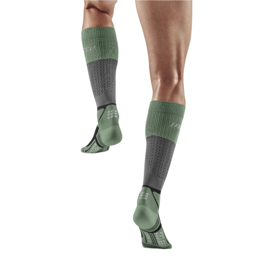 Hiking Max Cushion Tall Compression Socks, Men, Grey/Mint, Back-View Model