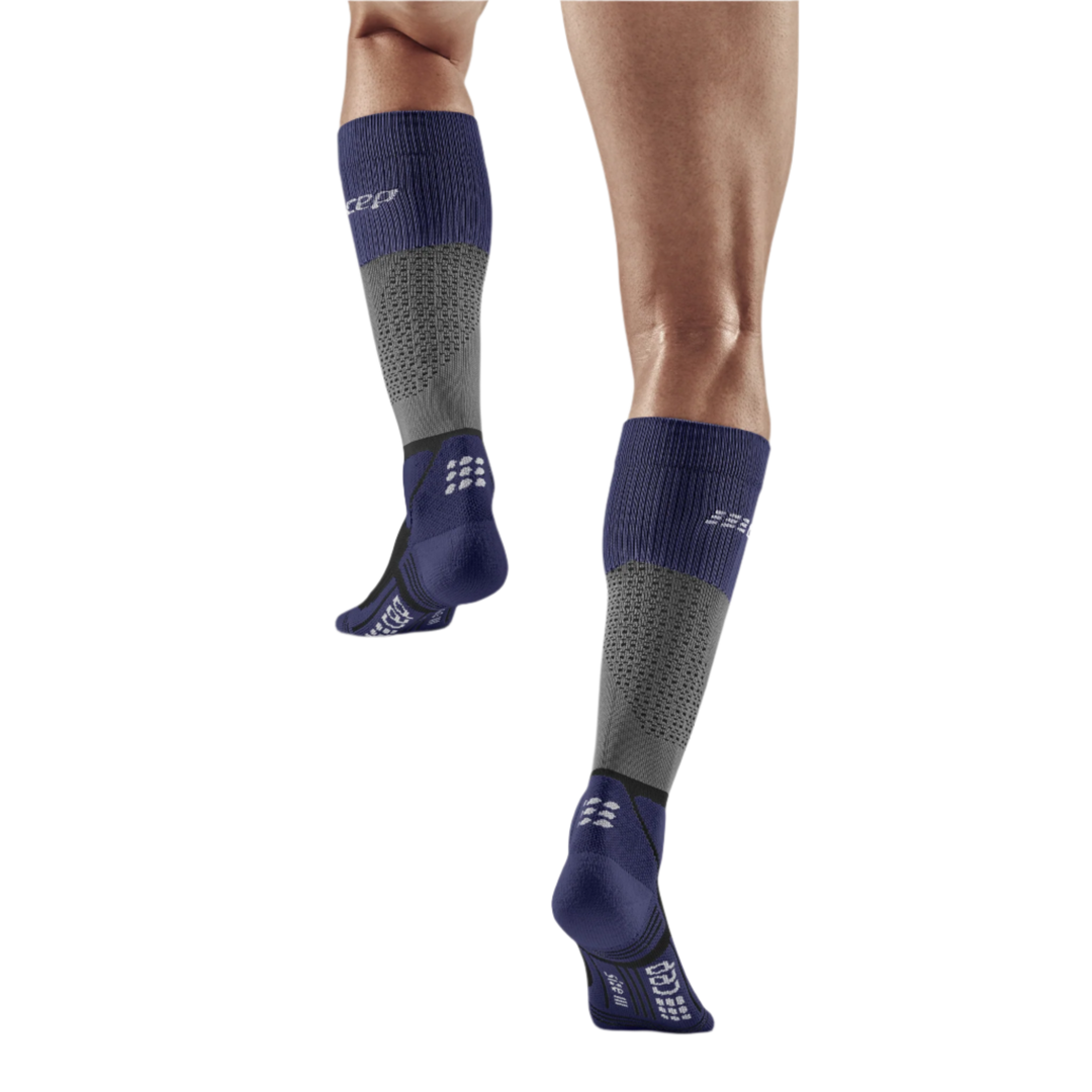 Hiking Max Cushion Tall Compression Socks, Men, Grey/Purple, Back-View Model