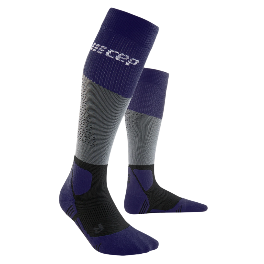 Hiking Max Cushion Tall Compression Socks, Men, Grey/Purple, Side View