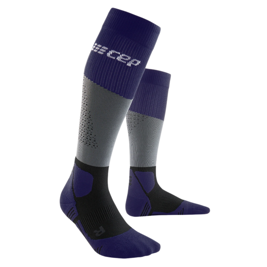 Hiking Max Cushion Tall Compression Socks, Men, Grey/Purple, Side View