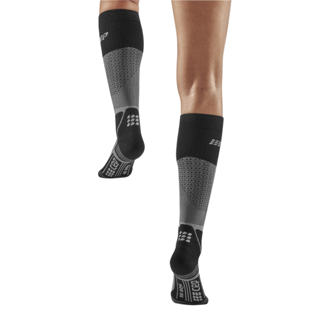 Hiking Max Cushion Tall Compression Socks, Women, Grey/Black, Back-View Model