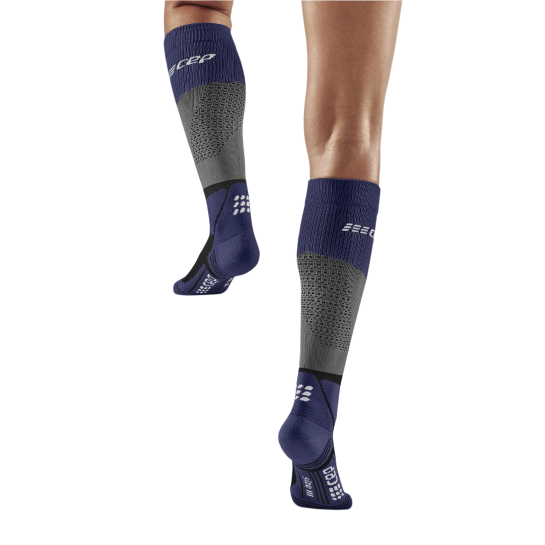 Hiking Max Cushion Tall Compression Socks, Women, Grey/Purple, Back-View Model