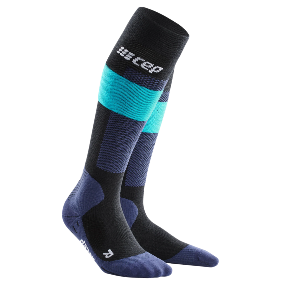 Ski Merino Tall Compression Socks, Men, Blue Merino, Front View