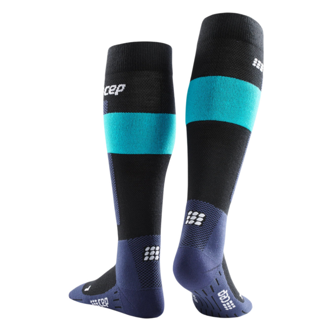 Ski Merino Tall Compression Socks, Women, Blue Merino, Back View