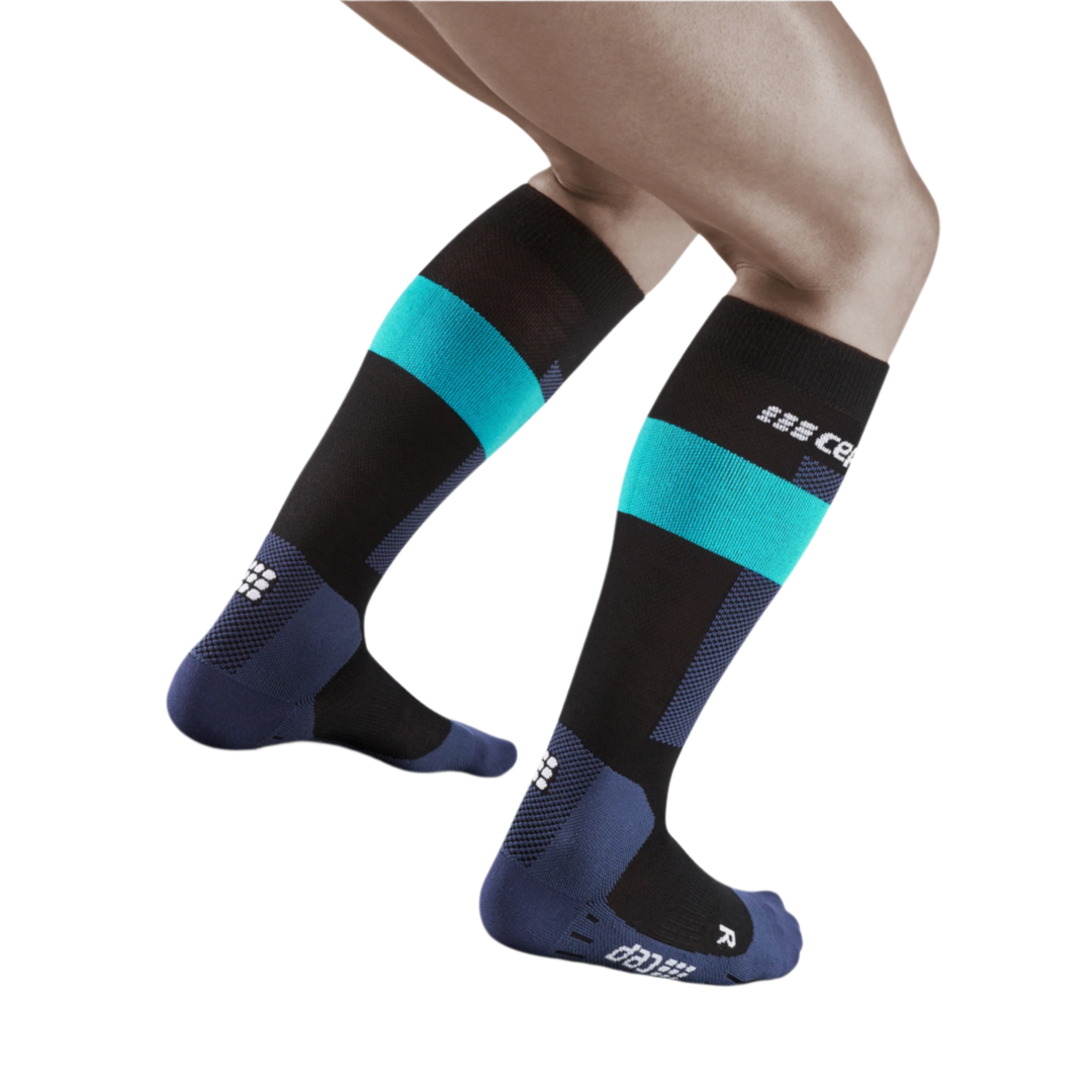 Ski Merino Tall Compression Socks, Men, Blue Merino, Back View Model