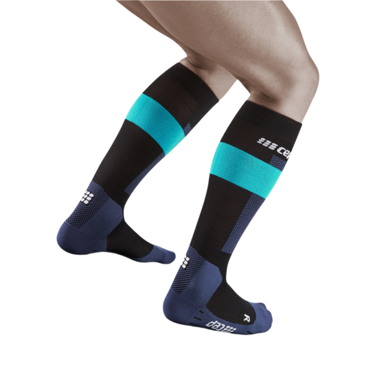 Ski Merino Tall Compression Socks, Men, Blue Merino, Back View Model