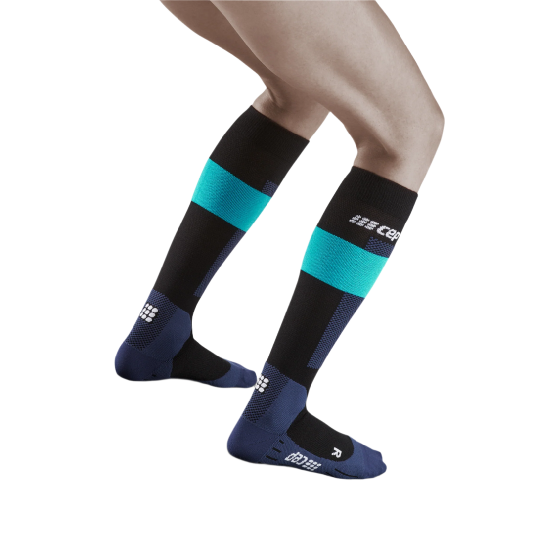 Ski Merino Tall Compression Socks, Women, Blue Merino, Back View Model