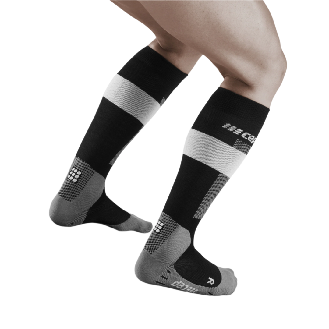 Ski Merino Tall Compression Socks, Men, Grey Merino, Back View Model