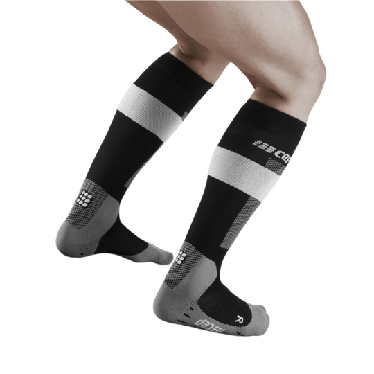 Ski Merino Tall Compression Socks, Men, Grey Merino, Back View Model