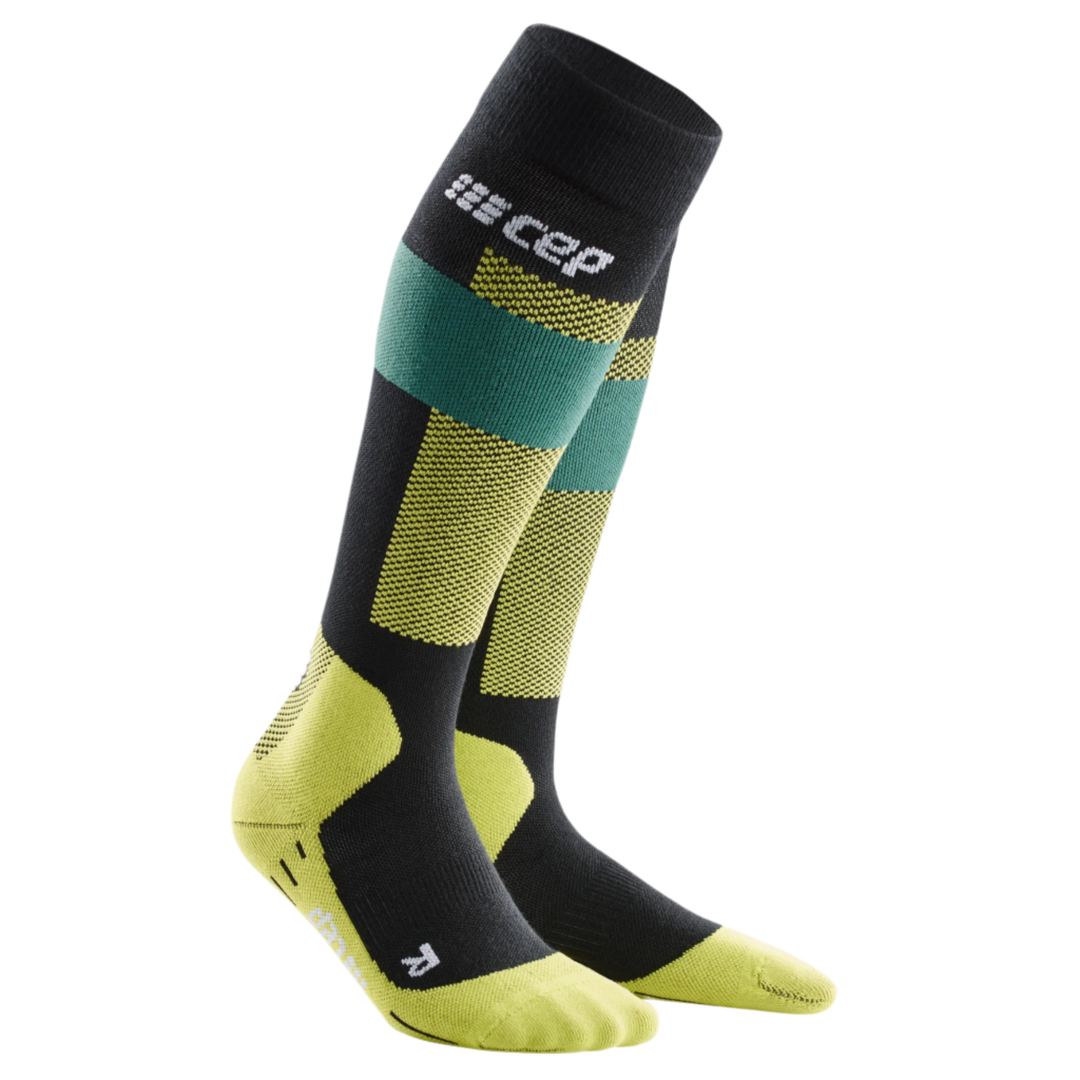 Ski Merino Tall Compression Socks, Men, Green Merino, Front View