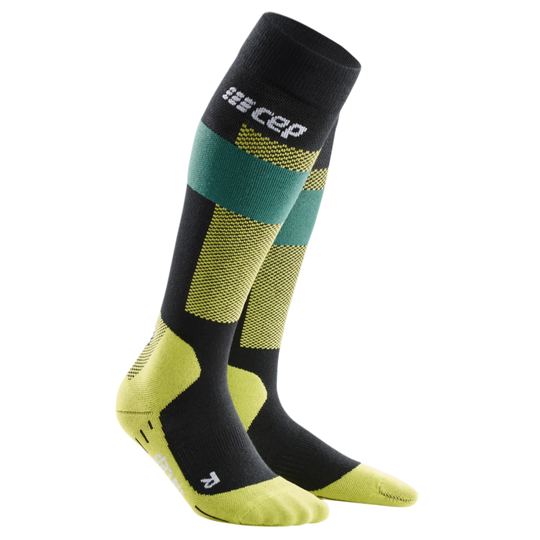 Ski Merino Tall Compression Socks, Men, Green Merino, Front View