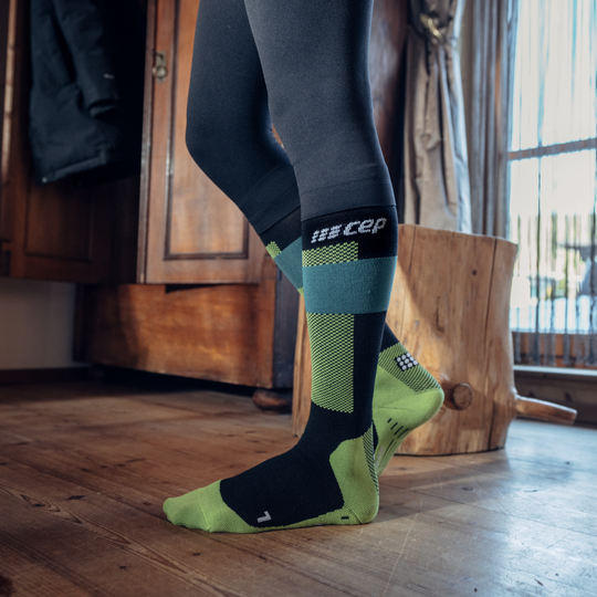 Ski Merino Tall Compression Socks, Men, Green Merino, Lifestyle