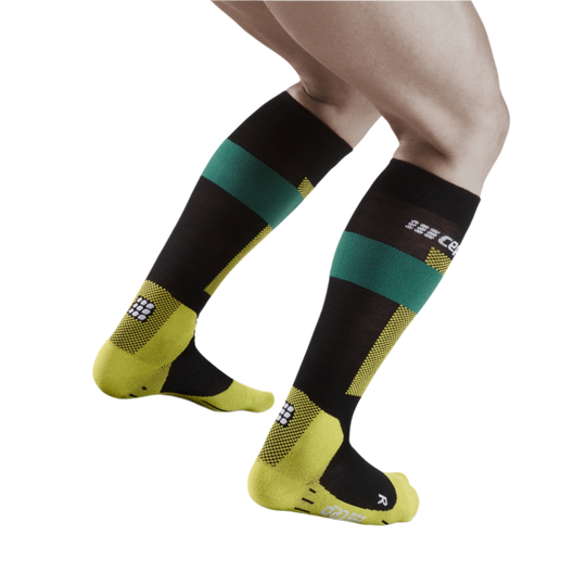 Ski Merino Tall Compression Socks, Men, Green Merino, Back View Model