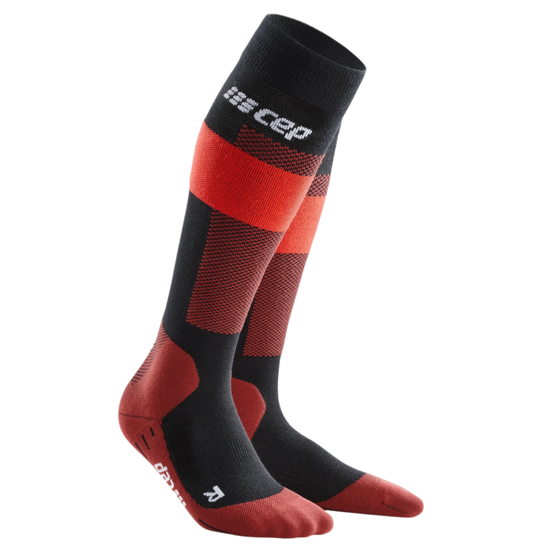 Ski Merino Tall Compression Socks, Women, Red Merino, Front View