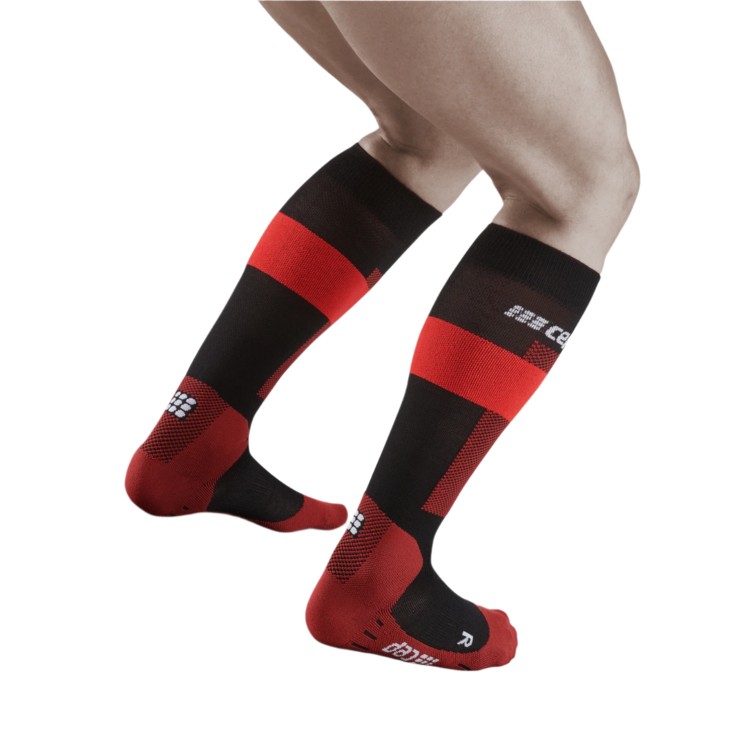 Ski Merino Tall Compression Socks, Men, Red Merino, Back View Model