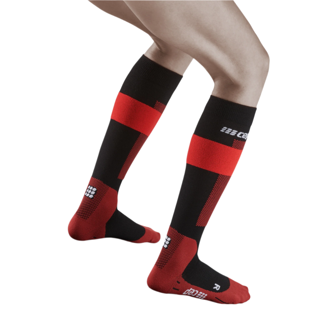 Ski Merino Tall Compression Socks, Women, Red Merino, Back View Model