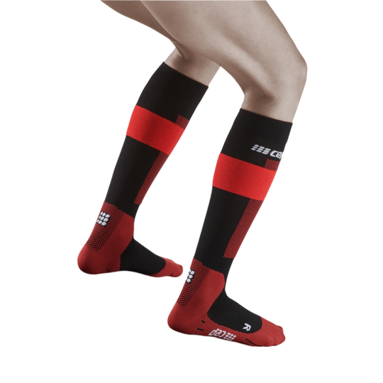 Ski Merino Tall Compression Socks, Women, Red Merino, Back View Model