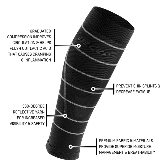 Reflective Compression Calf Sleeves, Men, Black/Silver, Detail