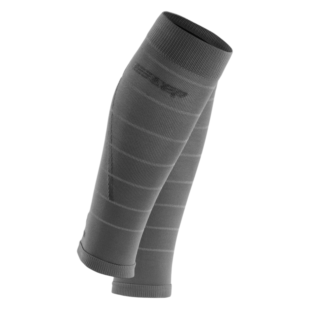 Reflective Compression Calf Sleeves, Men, Grey/Silver, Front View