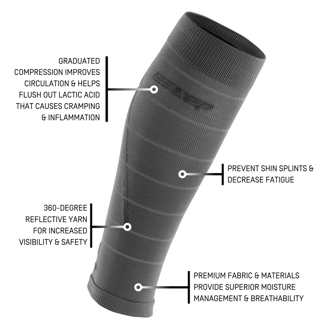 Reflective Compression Calf Sleeves, Men, Grey/Silver, Detail