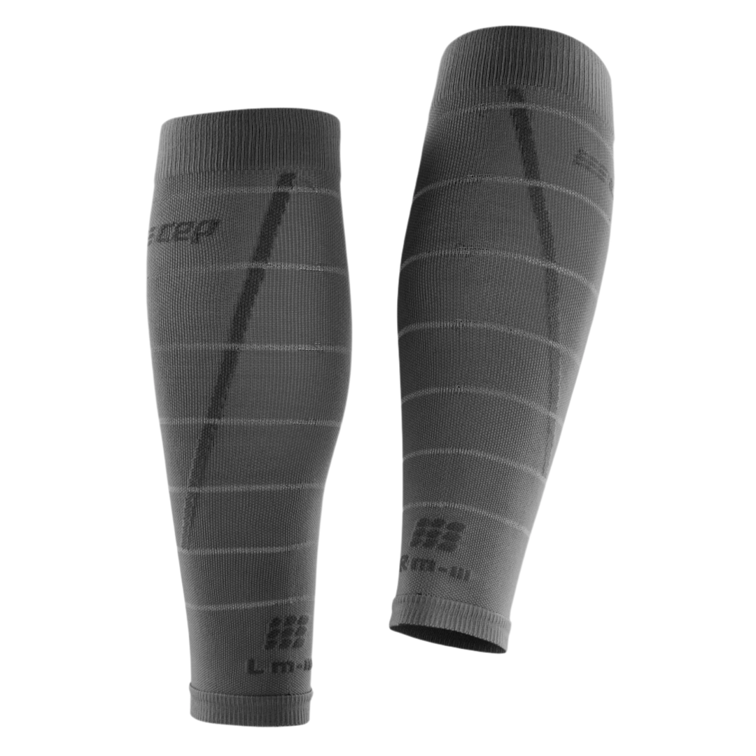 Reflective Compression Calf Sleeves, Men, Grey/Silver, Back View