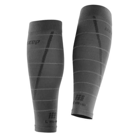 Reflective Compression Calf Sleeves, Men, Grey/Silver, Back View