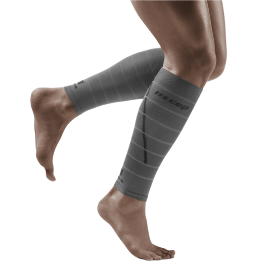 Reflective Compression Calf Sleeves, Men, Grey/Silver