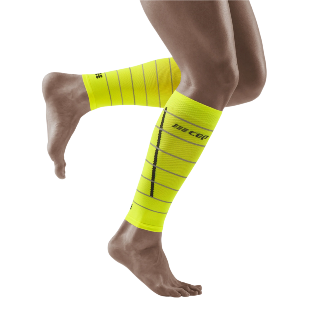 Reflective Compression Calf Sleeves, Men, Neon Yellow/Silver