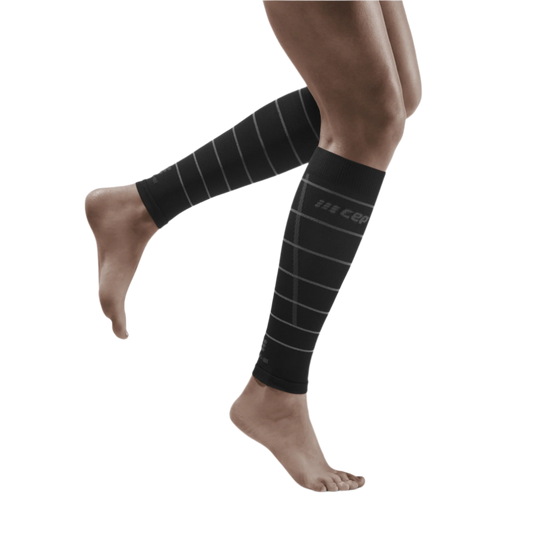 Reflective Compression Calf Sleeves, Women, Black/Silver