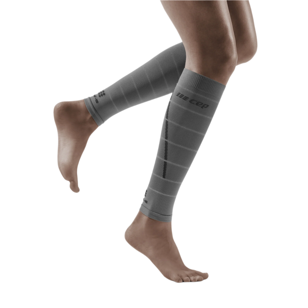 Reflective Compression Calf Sleeves, Women, Grey/Silver