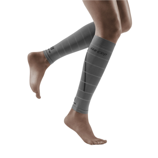 Reflective Compression Calf Sleeves, Women, Grey/Silver