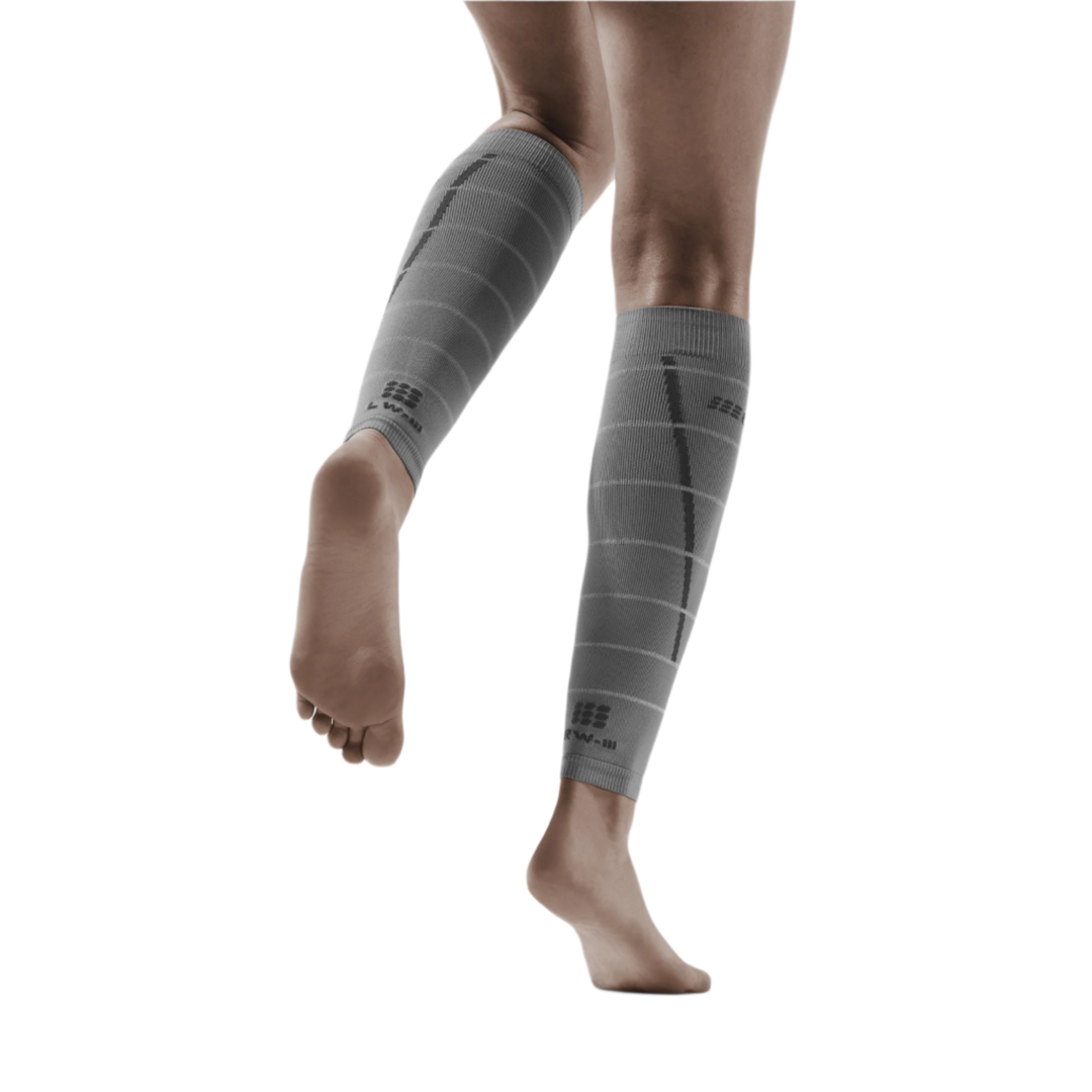 Reflective Compression Calf Sleeves, Women, Grey/Silver, Back View Model