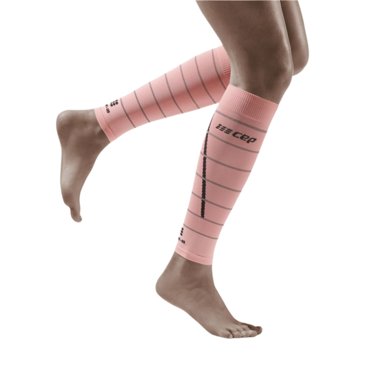 Reflective Compression Calf Sleeves, Women, Light Rose/Silver