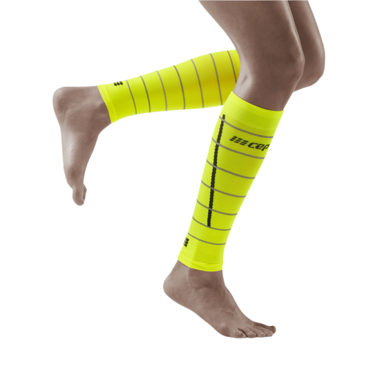 Reflective Compression Calf Sleeves, Women, Neon Yellow/Silver